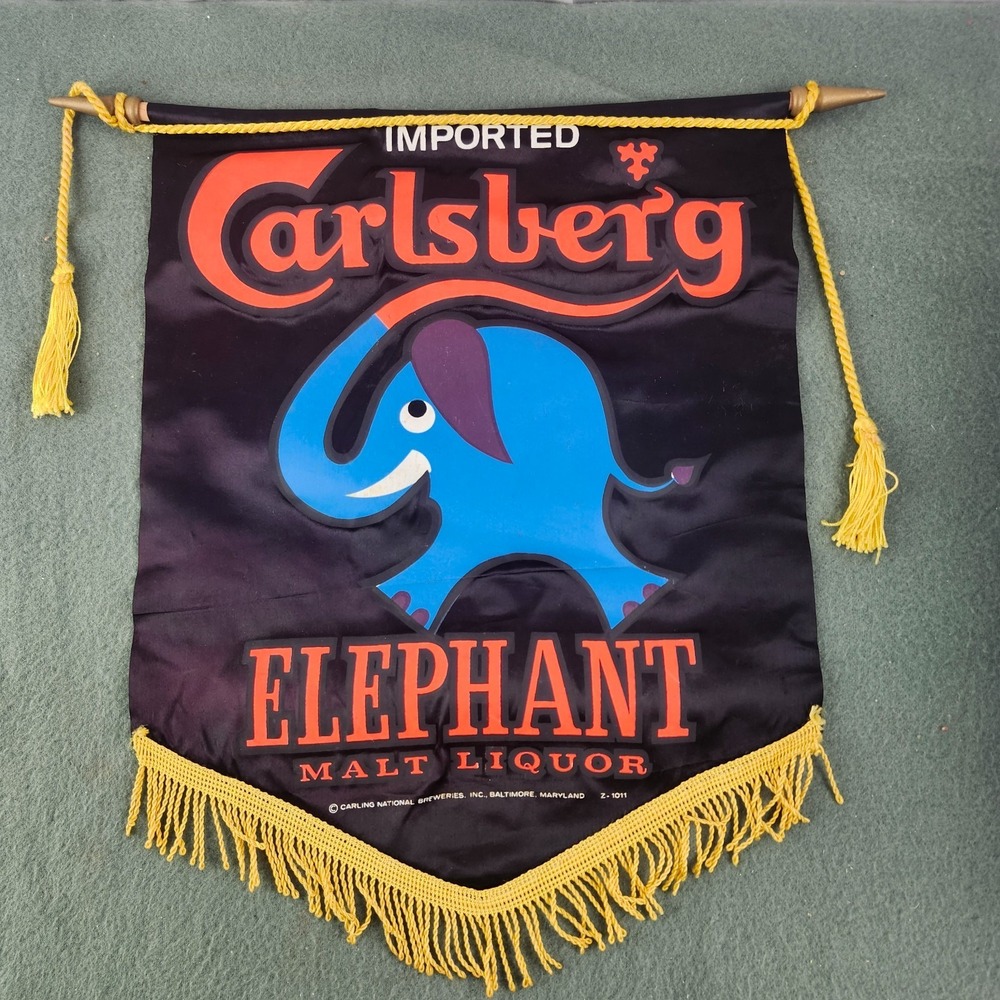 Carlsberg Elephant Malt Liquor Beer Banner Carling National Brewery Sign 1960s